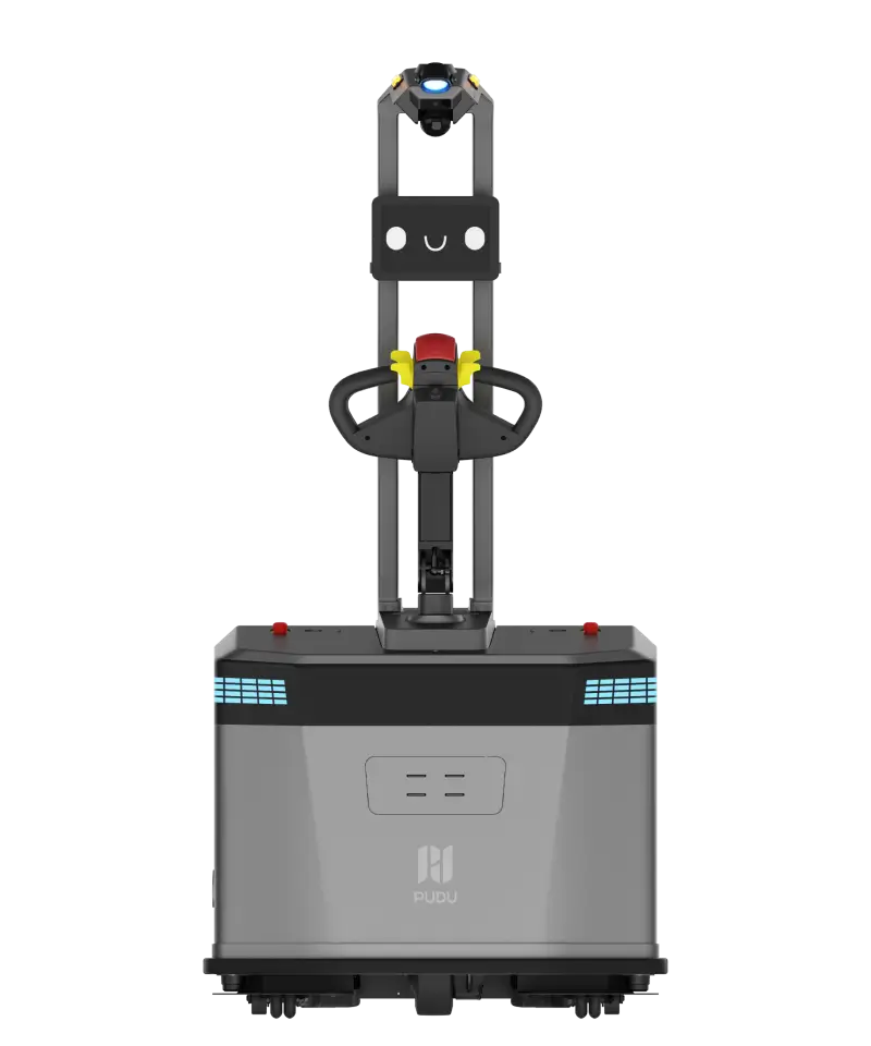 Autonómny paletový robot Fork 2000 s vidlicami a stĺpikom so senzormi
